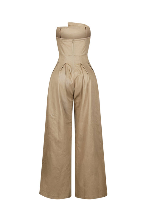 Tailored Cotton Twill Tube Top Jumpsuit